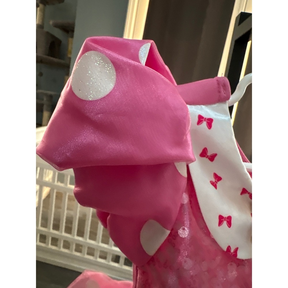 Disney Minnie Mouse Pink Polka Dot Sequin Costume Dress Kids Short Sleeve Bows‎ - Picture 4 of 9